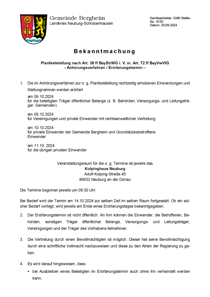 Bekanntmachung zweite Donaubrücke